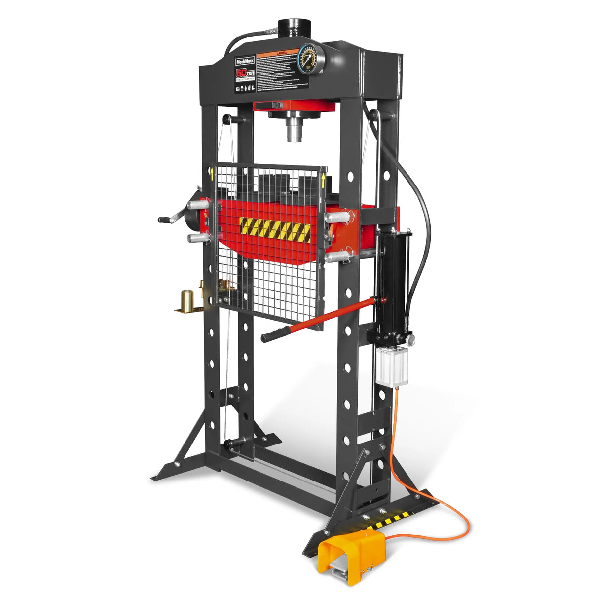 50 Ton H-Frame Air/Hydraulic Shop Press with Hand Winch & Press Pin Kit, Fully Welded Steel Frame, Safety Guar - view 28