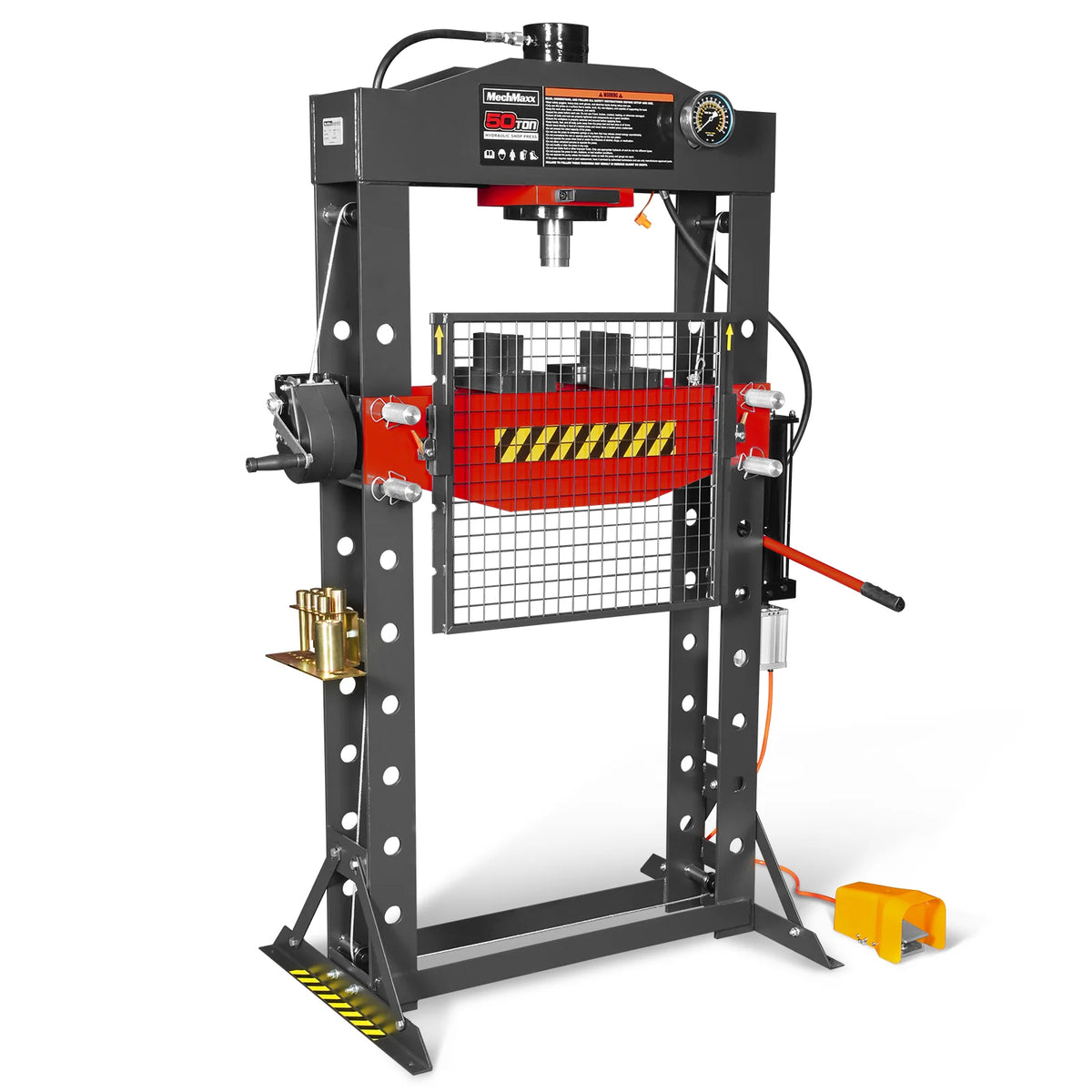 50 Ton H-Frame Air/Hydraulic Shop Press with Hand Winch & Press Pin Kit, Fully Welded Steel Frame, Safety Guar - view 22