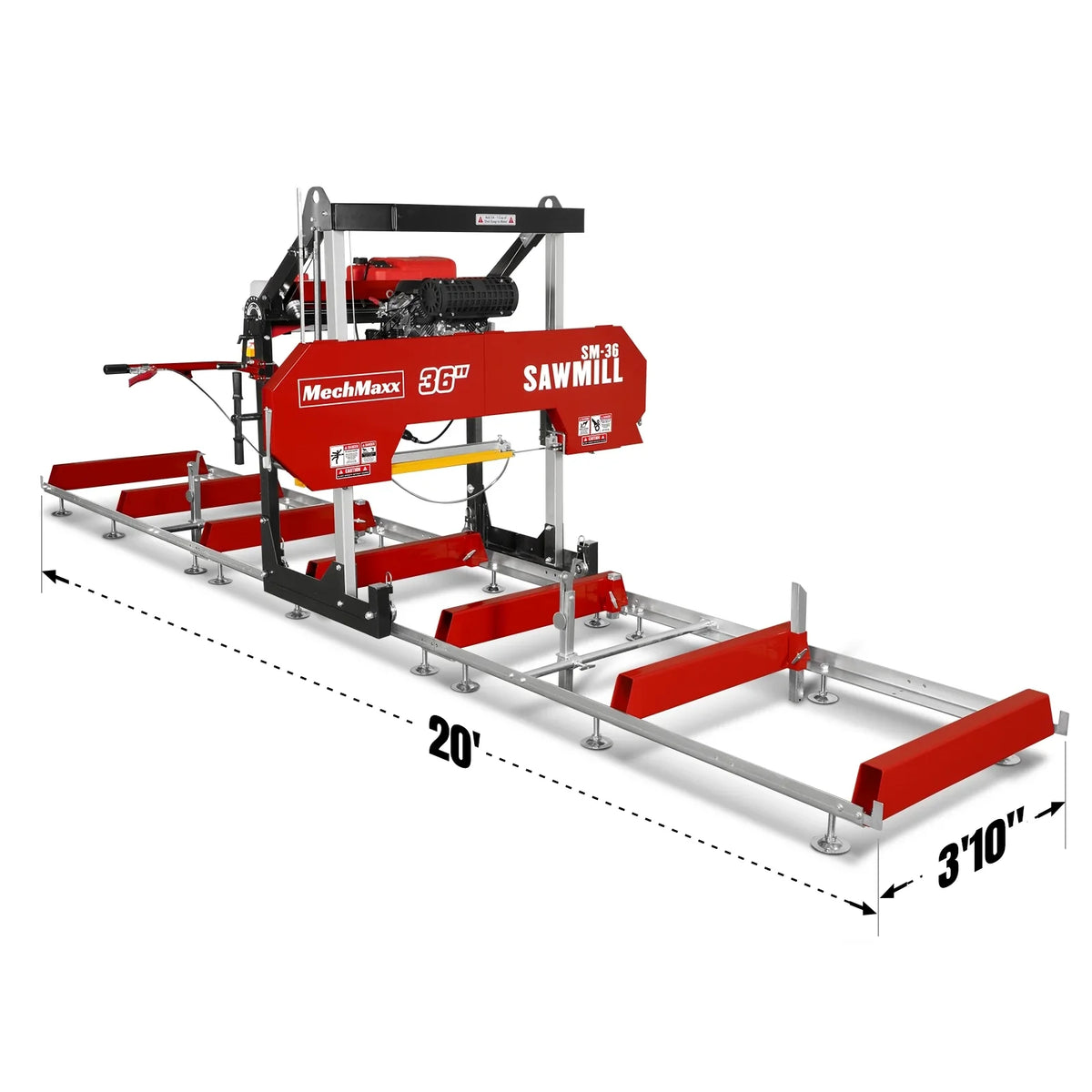 36" MAX Portable Sawmill, 25 HP 750cc ZONSEN V-Twin Engine, 36" Board Width, 20' Track Length, SM-36MAX